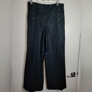 Ann Taylor (Size 8) Indigo Linen Blend Accent Button Slip Pocket Wide-Leg Pants